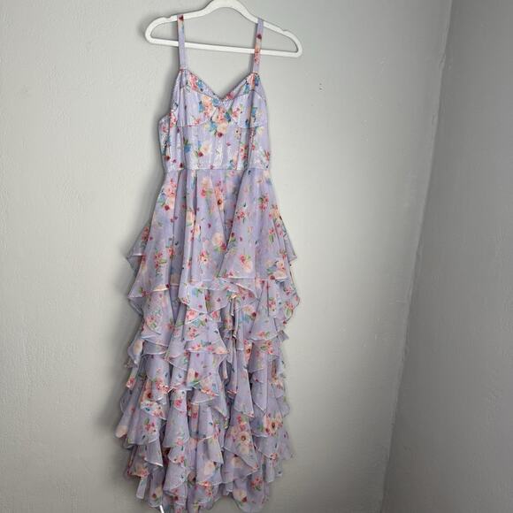 Bhanuni by Jyoti Floral Chiffon Dress Sequined Ruffled Purple SP - Picture 3 of 11